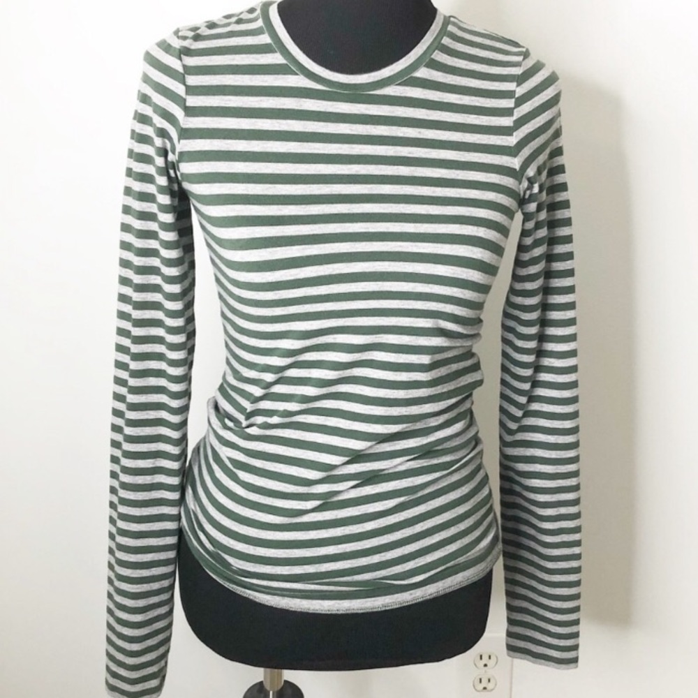 THEORY Tiny Long Sleeve Striped Knit Tee